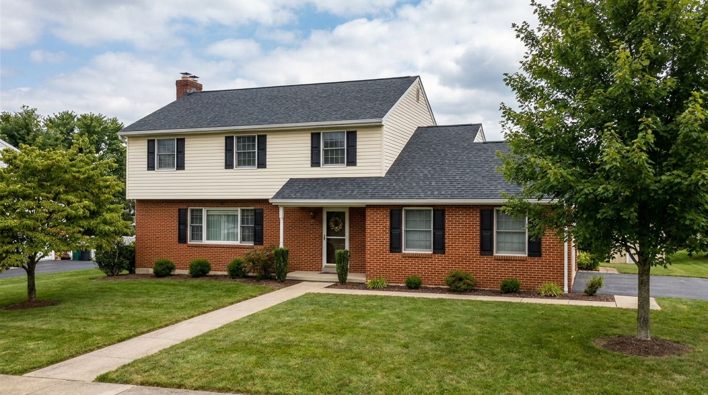 Roofer inspecting an asphalt shingle roof on a home in Dover, Pennsylvania