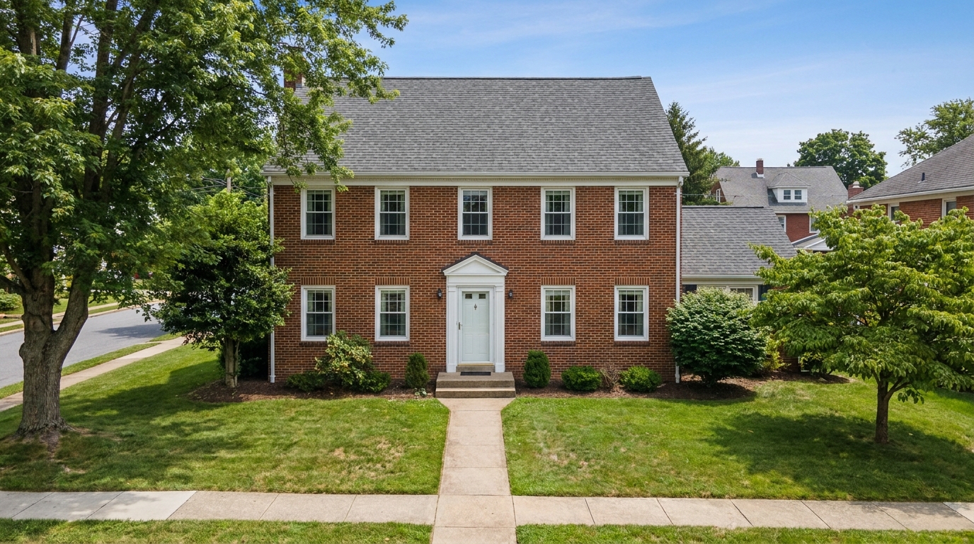 A residential asphalt shingle roof on a Pennsylvania home, viewed from above