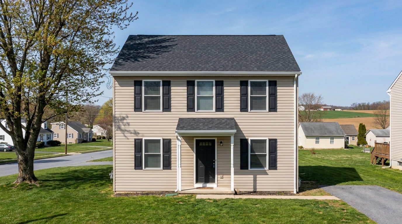 Roofer inspecting asphalt shingles on a home in Abbottstown, Pennsylvania