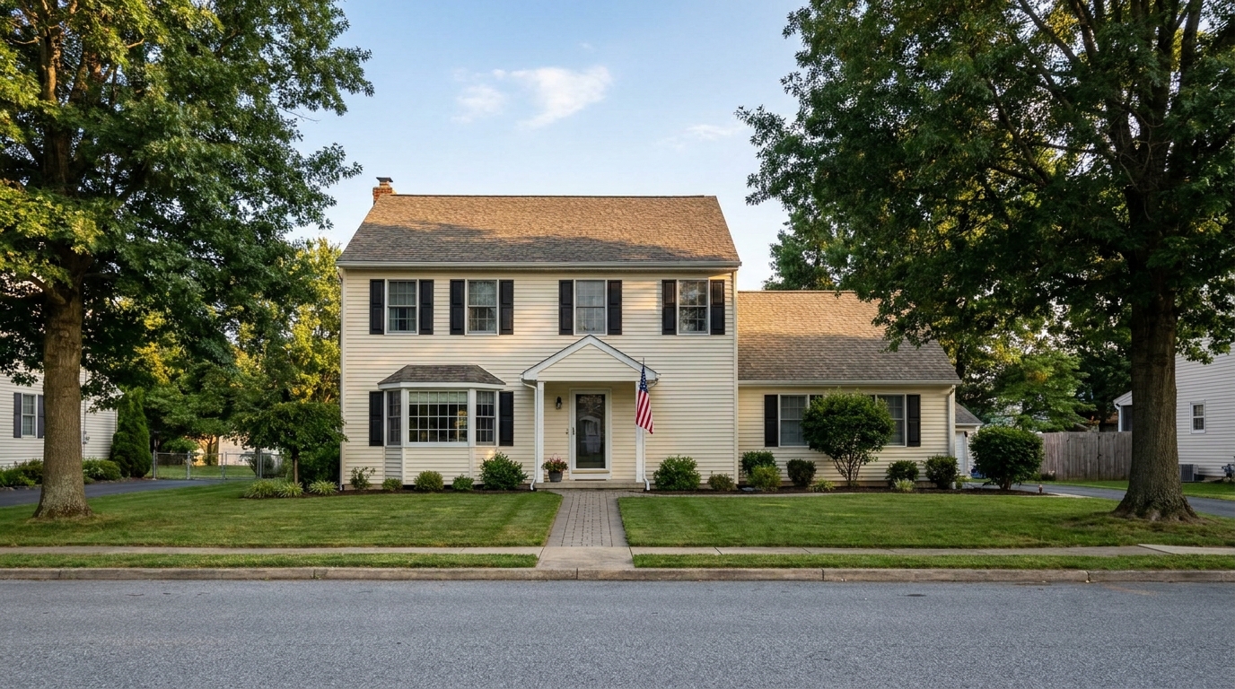 Asphalt shingle roof on a two story home near the square in East Berlin, Pennsylvania