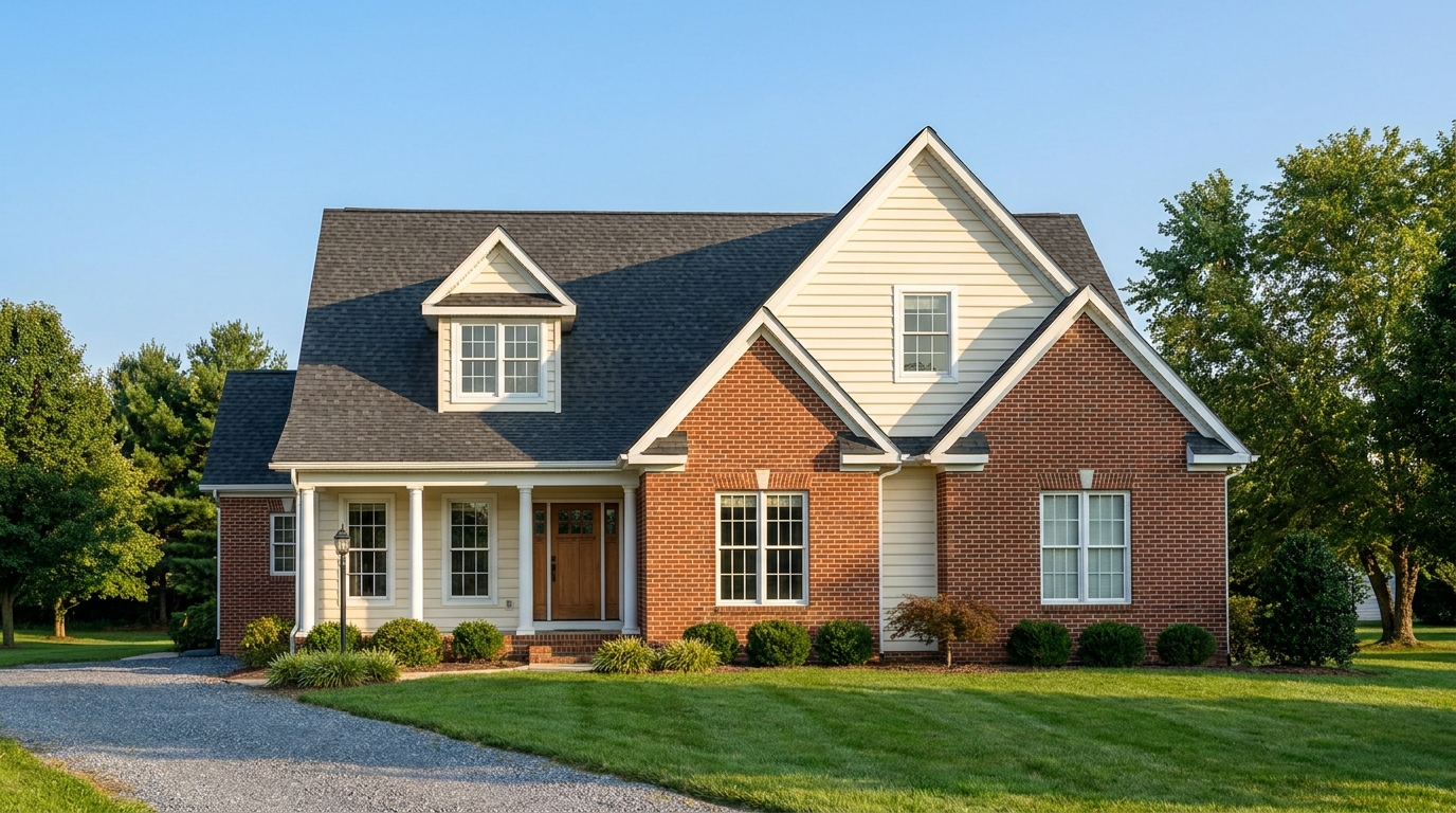 Asphalt shingle roof on a two story home near Gettysburg in Adams County Pennsylvania