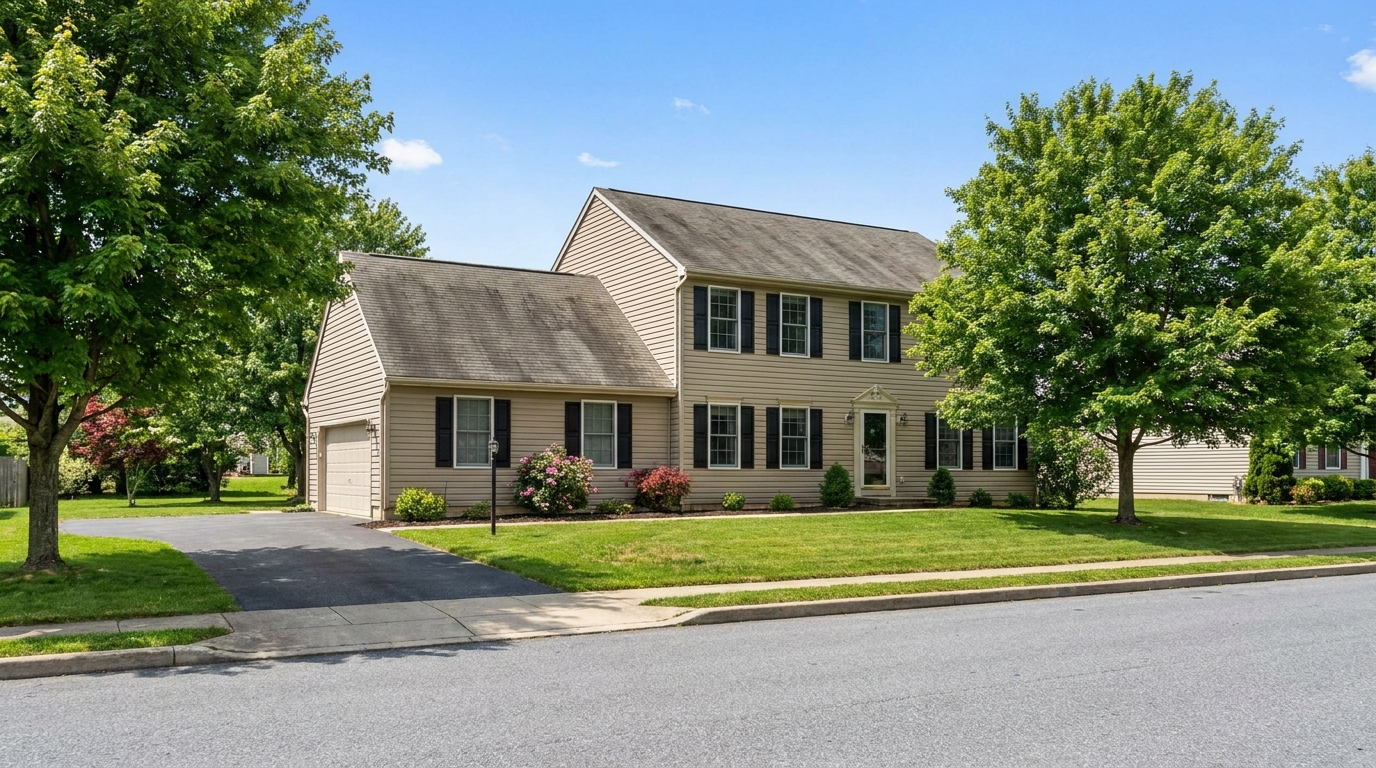 A two-story colonial home in Hanover PA with an aging asphalt shingle roof