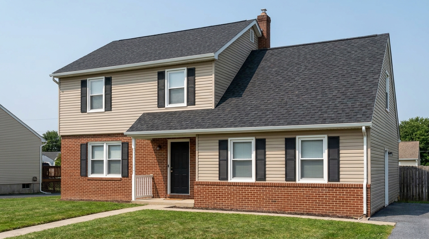 Roofer inspecting an asphalt shingle roof on a home in Manchester, Pennsylvania