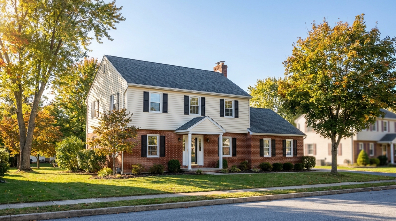 Roofing contractor replacing asphalt shingles on a home in Red Lion, Pennsylvania