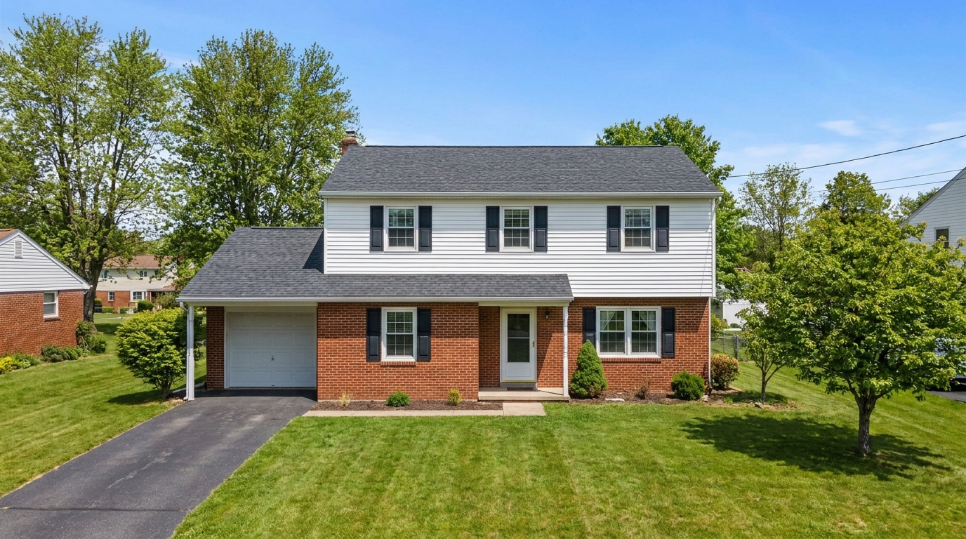 Asphalt shingle roof on a home in York Springs PA with autumn trees in the background